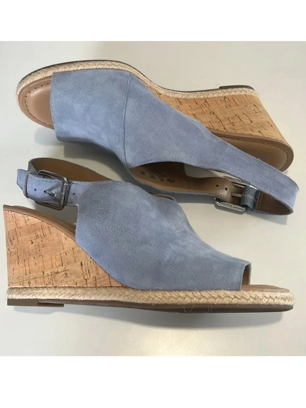 Franco Sarto Julien Women's Light Blue Suede 3” Cork Wedge Sandals size 6.5